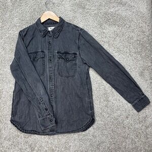 Madewell Denim Button Down Shirt Women Small Black Long Sleeve Flap Pocket EUC